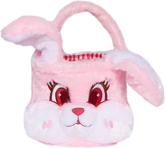 LUBOT Easter Basket for Kids 3D (9inch*9inch) Plush Bunny Baskets with Foldable Ears Egg Hunts bucket for Boys and Girls Easter Decoration Bag Gift, Pink