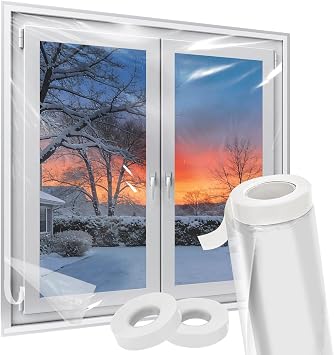 Augblinds Winter Window Insulation Kit for Drafty Windows - 62"x393" Clear POF Film 10-3x5 Windows | Pre-Taped for Easier Install, Stop Cold Air, Save Heating Costs