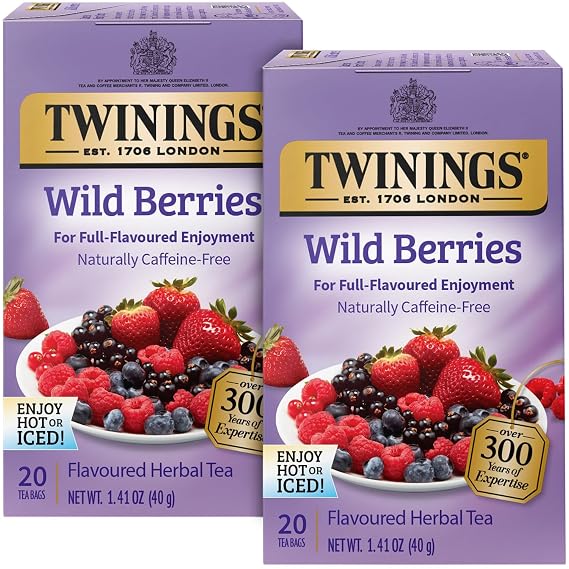 Twinings Wild Berries Tea - Naturally Caffeine-Free Herbal Infusion Bursting with Fresh and Uplifting Berry Flavours, Individually Wrapped Tea Bags, 20 Count (Pack of 2)