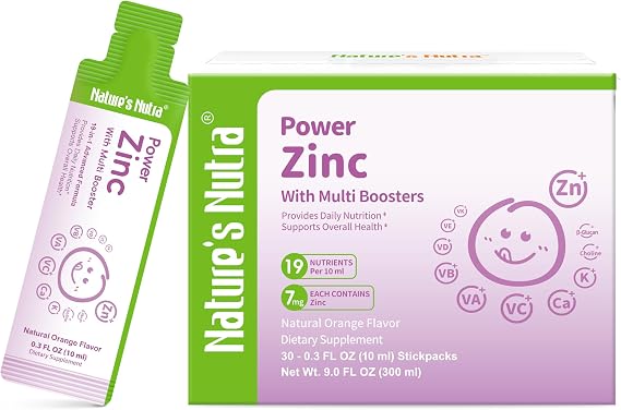 Nature's Nutra Power Zinc with Multi Boosters | Liquid Stickpacks with Zinc, Vitamins, Minerals, Choline & Beta Glucan | for Kids & Adults | Natural Orange Flavor | 30 Servings