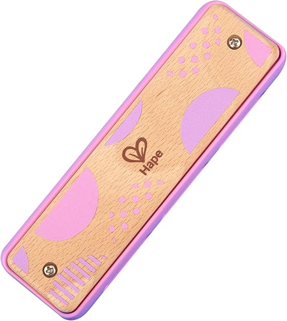 Hape Blues Harmonica | 10 Hole Wooden Musical Instrument Toy for Kids, Pink (E8918)