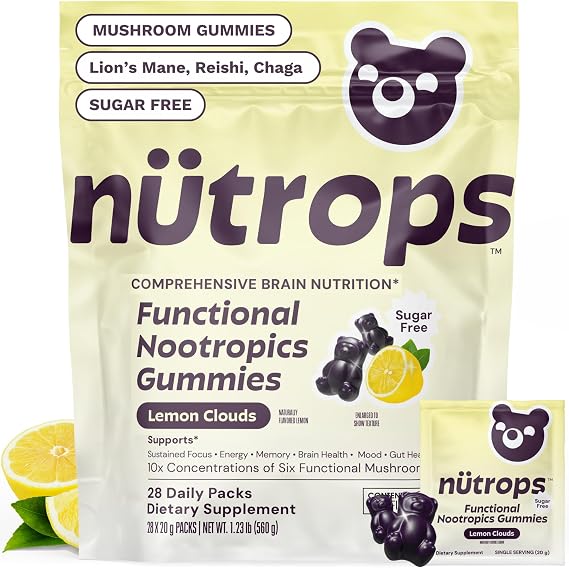Nutrops Nootropics Mushroom Gummies for Brain Health, Sugar Free 28 ct