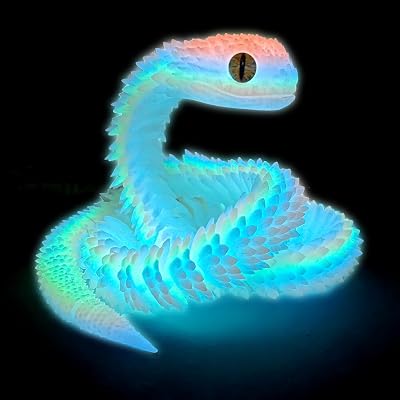 24 inch 3D Printed Animals-Snake Viper,3D Printed Snake Toys 3D Printed Articulated Snake Animal Model Ornaments Creative Funny Toy Festival Gift for Frends Luminous Rainbow, 24 Inch