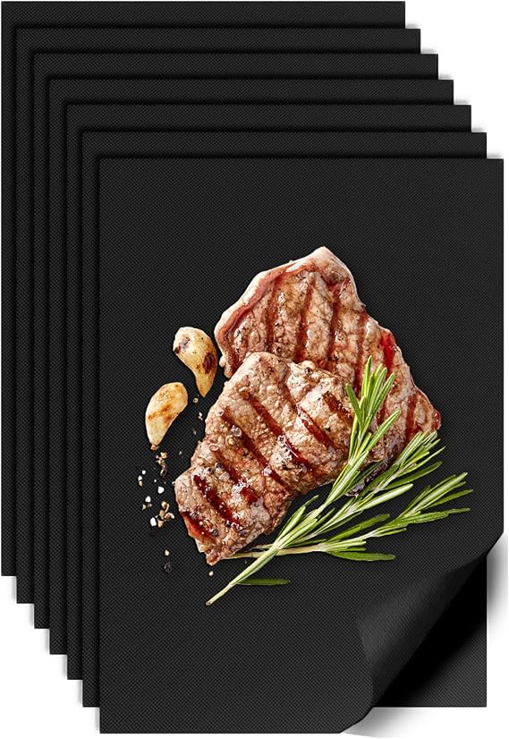 UBeesize 7-Pack Black Grill Mats, Non-Stick Reusable BBQ Grilling Cook Mats