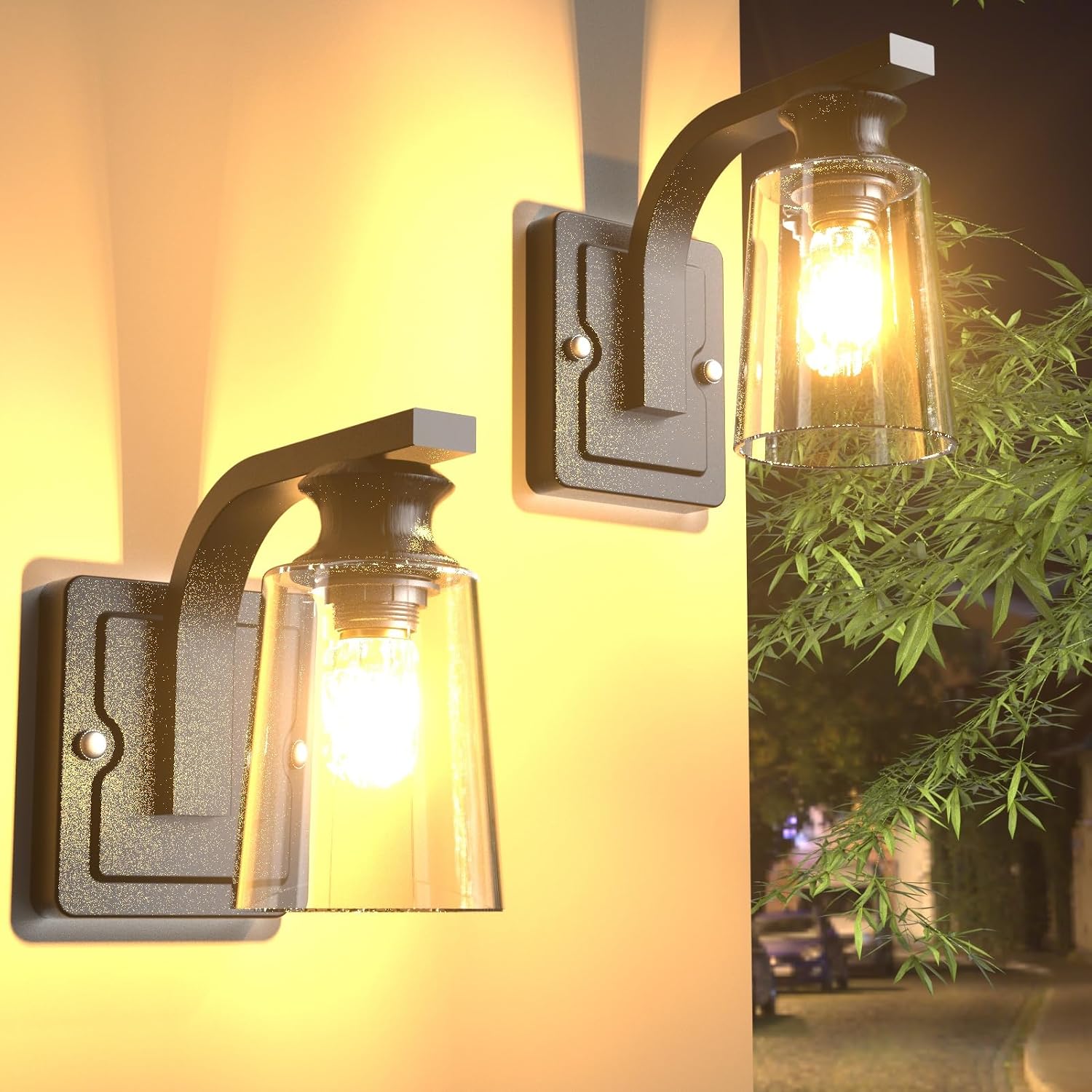Lightdot Outdoor Light Fixture Wall Mount with E26 Crystal LED Bulb Dusk to Dawn Porch Lights IP65 Waterproof Wall Sconces with PC Shade for Patio Front Door Entryway-2Pack