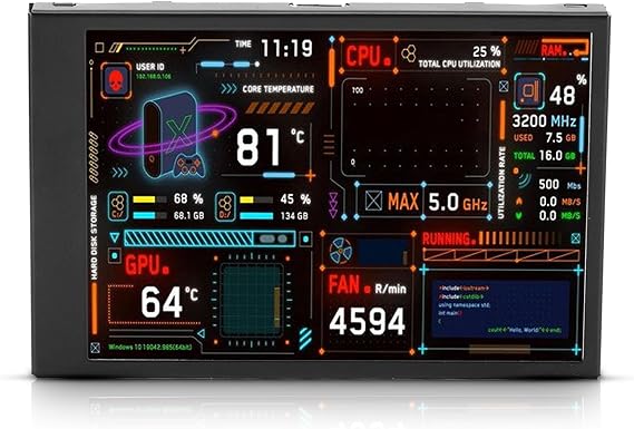 3.5 Inch IPS Dimmable PC Temperature Display with Holder, 360 Degrees Rotation, USB C, Theme Editor, Monitor for CPU, GPU, Data Monitor