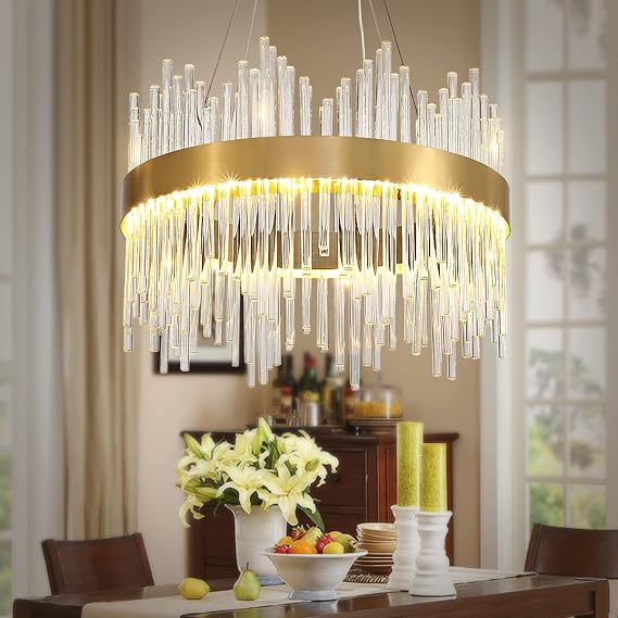 Modern Crystal Chandelier Gold Pendant Light Fixtures, Small Crystal Hanging Lamp for Entryway, Corridor, Balcony, Porch, Restaurant, Door Opening, D40cm [Energy Class E]