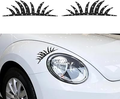 TOMALL 2Pcs Car Headlight Bling Eyelashes Stickers Diamond Cute Auto Eyelid Decoration Fake Eyelash Decals for Car Truck Headlamp Headlight Eyelashes Vehicle Body Sticker Window Decals Black