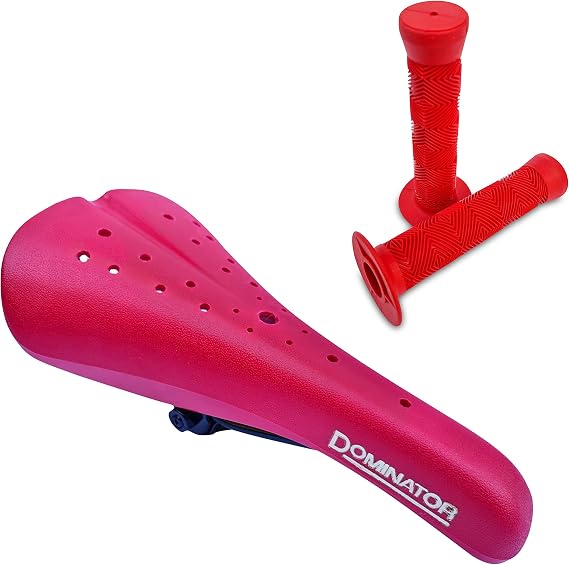 CYCLEZ Dominator BMX Seat Old School BMX Bicycle Saddle, Multi Colors, with One Pair 145mm BMX Flange Grips Bundle Kit
