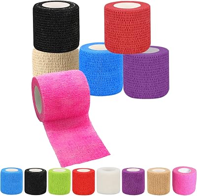 6 Pack 2 Inches Self Adhesive Wrap Bandage Self Adherent Cohesive Bandage Tape Stretch Vet Wrap Breathable Athletic Tape for Sports, Wrist, AnkleMixed Colors