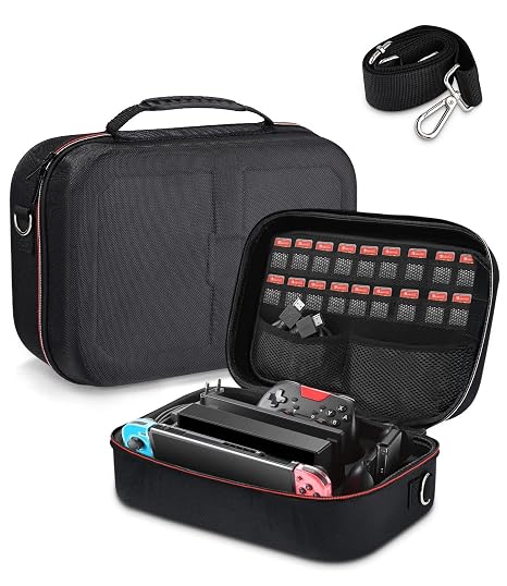 Case Compatible with Nintendo Switch/OLED Hard Carry Case for Console Dock HDMI Cable Pro Controller and Other Accessories with 18 Game Cassettes