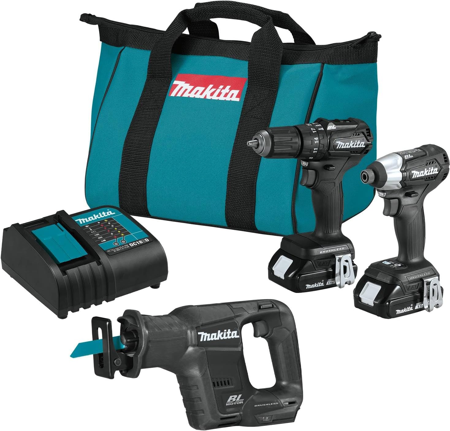 Makita CX203SYBXRJ 18V LXT® Lithium-Ion Sub-Compact Brushless Cordless 2-Pc. Combo Kit with Recipro Saw 1.5Ah