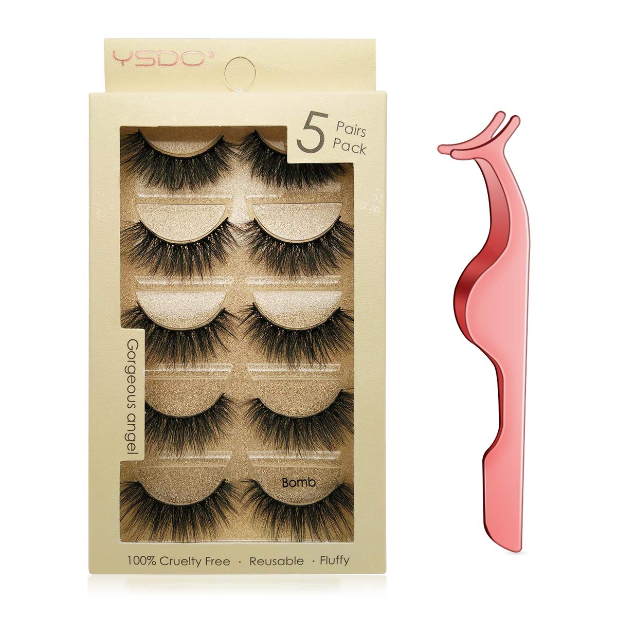 False Eyelashes 5 Pairs - Professional Reusable 3D Mink Lashes - Handmade Natural Thick Fluffy Fake Eyelashes with Stainless Steel Eyelash Tweezers Bomb
