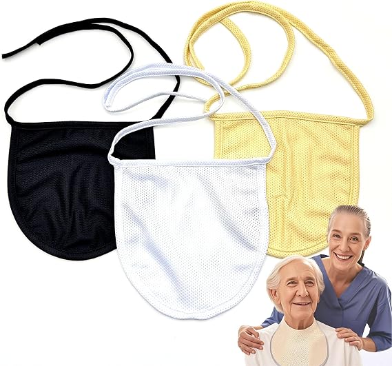 Tracheostomy Care Kit - 3-Pack Stoma Shield Guards & Shower Covers with Soft Mesh for LaryngectomyOr a Wound Protection (Black, Yellow-Brown, White)