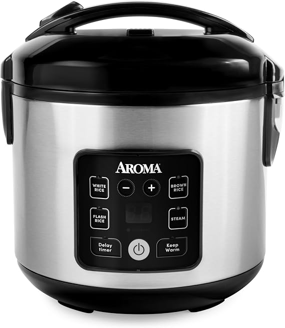 AROMA CoreCoatTM Digital Rice Cooker & Steamer for Brown Rice with Nonstick Ceramic Coating (8 Cups Cooked, 4 Cups Uncooked)