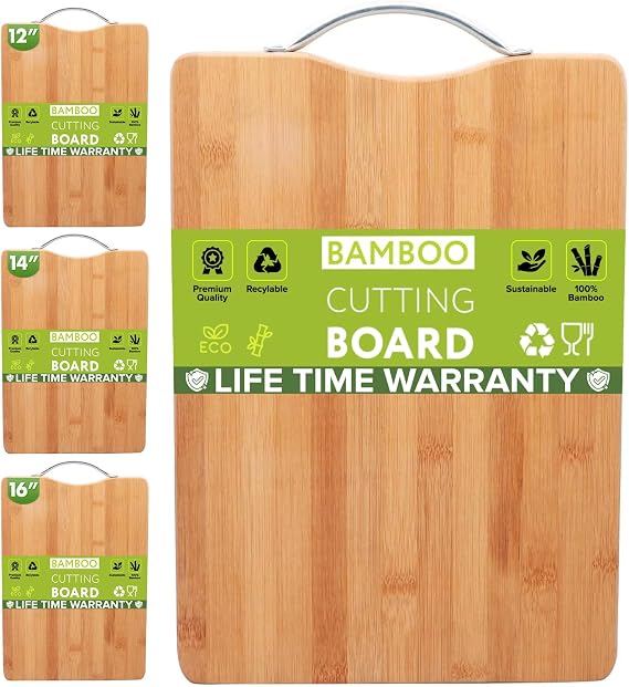 Cutting Boards for Kitchen - Bamboo Cutting Board Cutting Boards Juice Grooves Thick Chopping Board for Fruits Veggies Salad Cheese Meat Easy Grip Handle - Kitchen Gadgets Gift (Large)