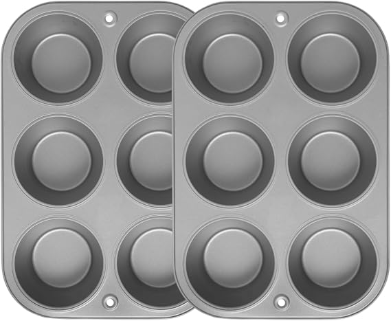 OvenStuff Set of Two Nonstick 6-cup Jumbo Muffin Pan, Gray, HG236-AZ