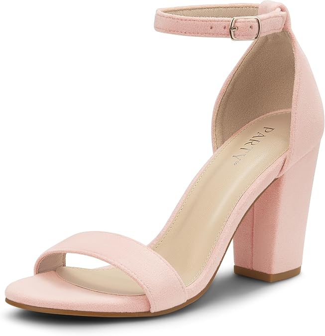 PARTY Women's Chunky Block Heels Open Toe Ankle Strap 3 Inch Heeled Sandals Comfortable for Wedding and Prom