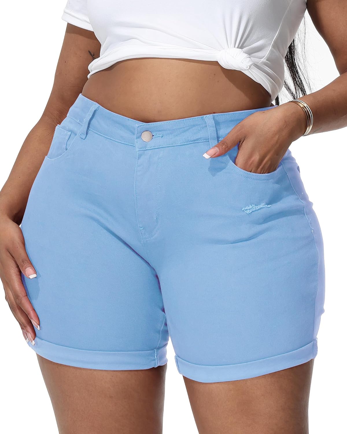 Womens Plus Size Jean Shorts Stretchy Solid Color High Waisted Summer Casual 5.5 Denim Shorts