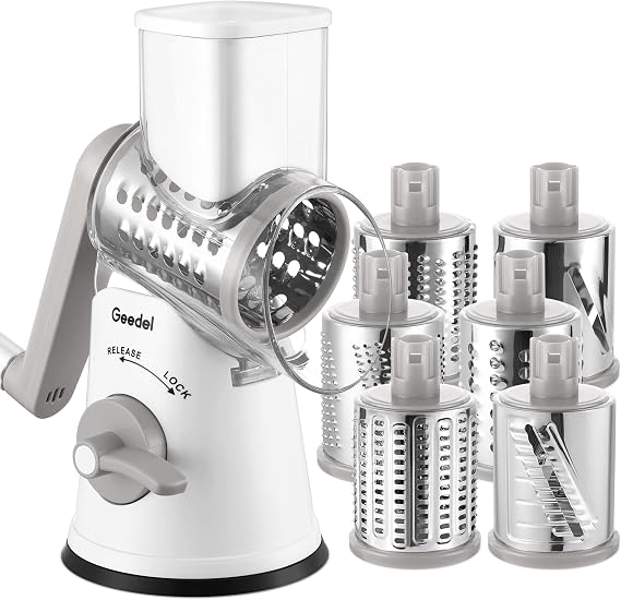 Geedel Rotary Cheese Grater, Vegetable Slicer Graters for Kitchen, 6 Blades