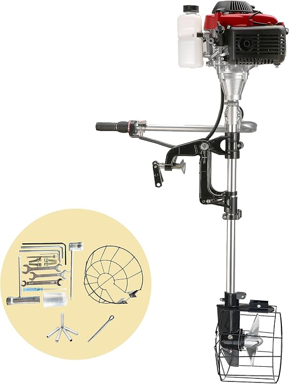 Outboard 4 Stroke Outboard Motor 4 hp Outboard Boat Motors for Inflatable, Kayak, Dinghy, Canoe Small Boat, With Shade and Manual Reverse