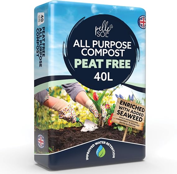 Pelle & Sol 40L Peat Free Compost - All Purpose, Bio & Wood Fiber, Enriched with Seaweed & Volcanic Dust, Ideal for Outdoor Plants, Vegetables, Seed Starting, Potting Soil, Organic Gardening Soil