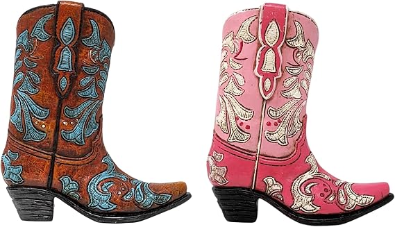 Mini Cowboy Boot 2-Color Set - Resin Faux Leather Decorative Boot Figurine