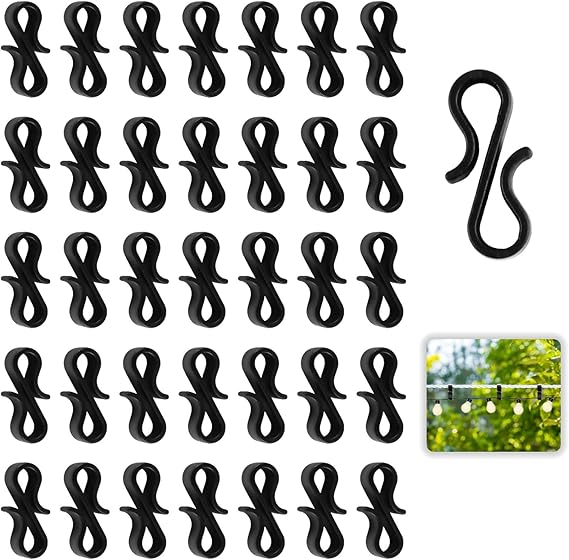 130 Pieces Black Plastic S-Hook Gutter Clips for Outdoor Christmas Lights - Heavy Duty Hangers for Icicle, Fairy & Roof Decorations, Weatherproof Light Clips