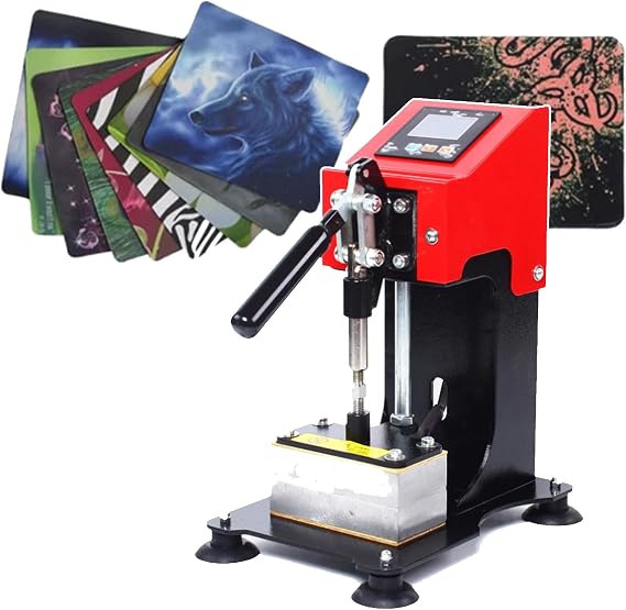 Card Press Machine, Printing Press for Printmaking, Manual Heat Press Machine, Upper and Lower Aluminum Heating Plates, Silicone Pad Evenly Bears Force,Red