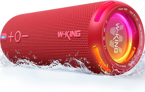 W-KING Portable Outdoor Bluetooth Speaker, IPX7 Waterproof, Dual Voice Coil, Customized EQ APP/Deep Bass, 360 Sound with Lights/V5.3/TF/AUX, Party Shower Speaker