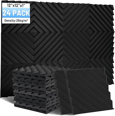 Focusound 24 Pack Sound Proof Foam Panels, 1 x 12 x 12 Acoustic Foam Panels for Wall High Density Soundproofing Wedge Panels for Studio Office Game Room