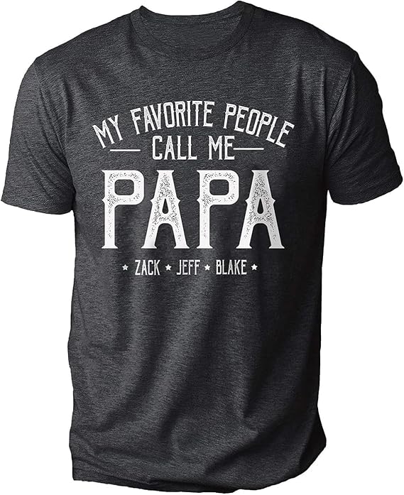 IZI POD - Personalized Papa Kids Grandkids Name T-Shirt for Men,Custom Papa Birthday Christmas for Grandpa