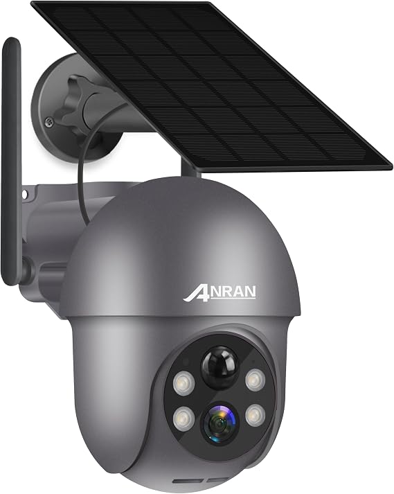 ANRAN 2K Solar Security Cameras Wireless Outdoor, Pan/Tilt 360 View, Gray | Battery Powered 2.4Ghz WiFi Cameras for Home, Color Night Vision, PIR Detection, 2-Way Audio, Motion Alert, SD/Cloud Storage