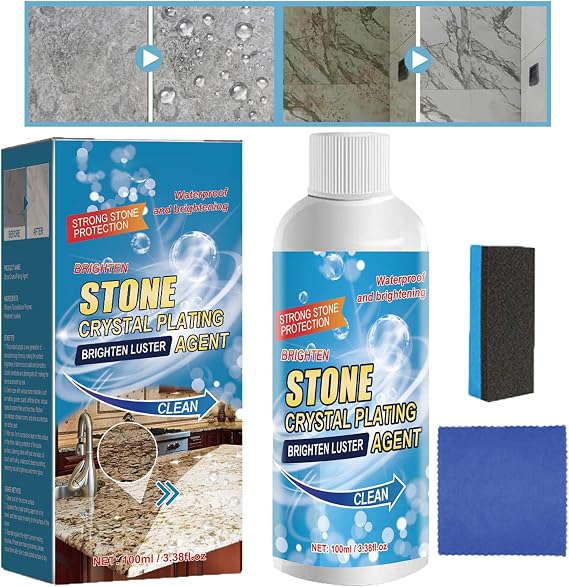 XIRUJNFD Stone Brighten Crystal-Plating Agent, Stone Crystal Plating Agent, Stone Stain Remover Cleaner, Nano Crystal Coating Agent for Tile & Furniture, Marble Polish (1Pcs /3.4 FL.OZ)