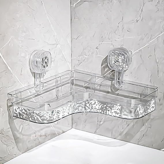 Corner Shower Shelf with Suction Cup, Organizer and Accessories for Bathroom Without Drilling, Shampoo Holder, Basket (White)