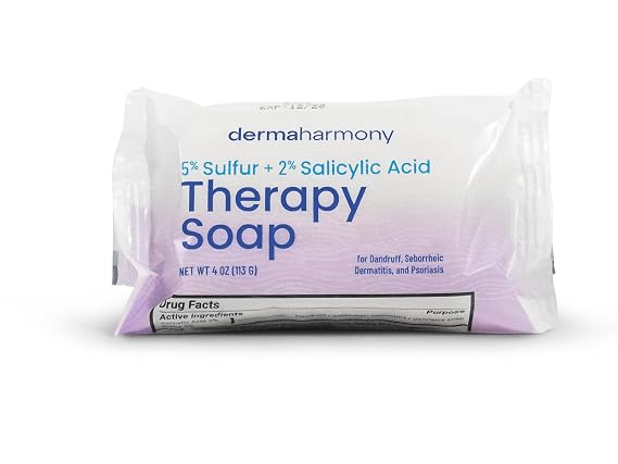 Dermaharmony 5% Sulfur 2% Salicylic Acid Bar Soap 4 oz Crafted for those with Seborrehic Dermatitis, Dandruff, and Psoriasis (1 Bar)