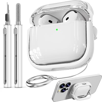 with Safety Lock for AirPods 4 Case 2024, Soft Clear AirPod 4th Generation Case,Air Pod 4 Cases for Women Girly with Cleaner Kit -Clear Green