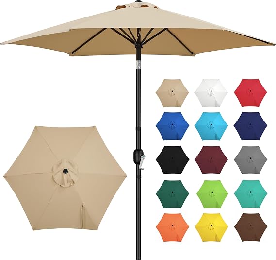 Yaheetech 9FT Patio Umbrella w/Push Button Tilt & Crank UPF 50+, Tan