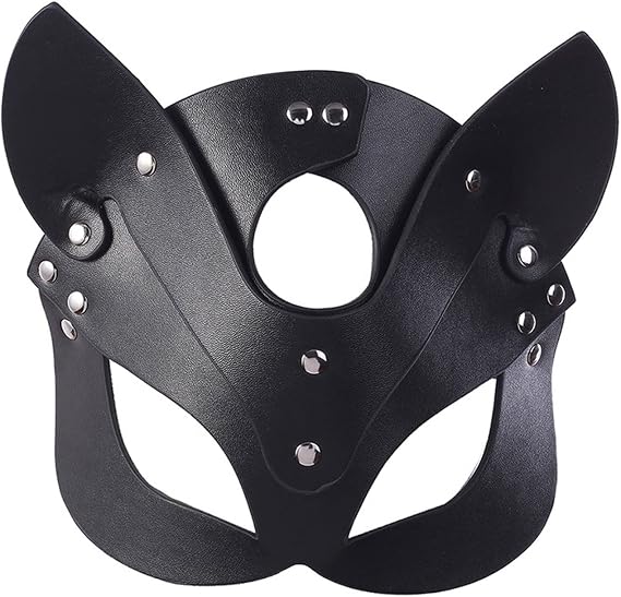 Soochat Women's Cat Mask Leather Cat Mask Adjustable Cat Face Mask for Masquerade Cosplay Halloween Party Costume Props