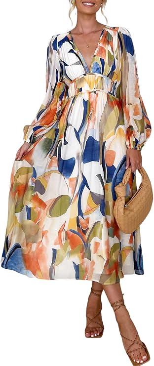 Maxigerui Women's Long Sleeve Floral Maxi Dress 2026 Spring Summer Wedding Guest Dress
