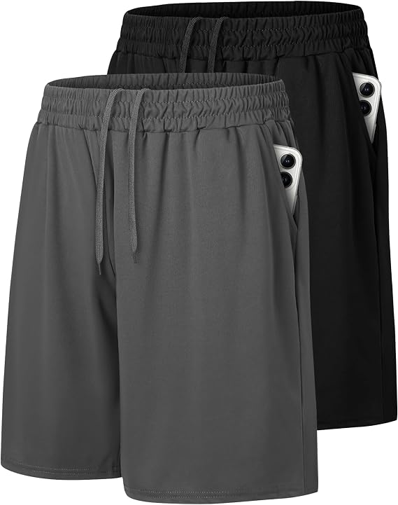 2 Pack Mens Gym Basketball Shorts - Athletic Black Workout Quick Dry Shorts