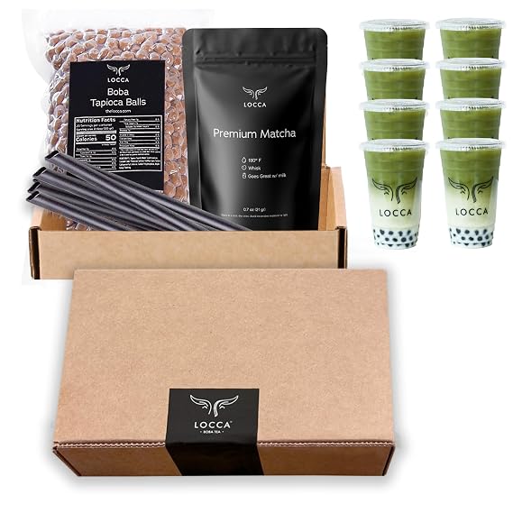Premium Matcha Kit with Matcha Powder and Tapioca Pearls | Matcha Set Bubble Tea Kit with Matcha Powder | Matcha Starter Kit for 8 Servings