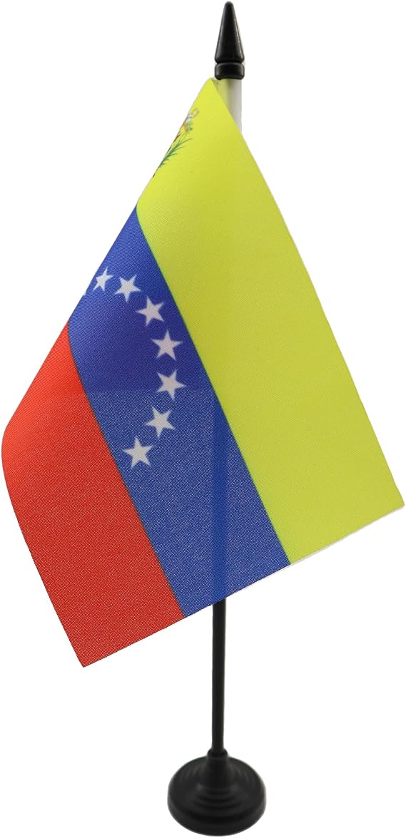 AZ FLAG - Venezuela Table Flag 4'' x 6'' - Venezuelan Office Mini Banner 100% Polyester 15 x 10 cm - Mini Desk Flag with 10'' Pole and Black Plastic Base
