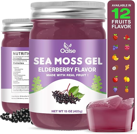 15 OZ Irish Sea Moss Gel, Raw Sea Moss and Elderberry Mixture