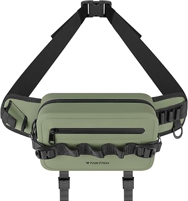 THKFISH Waterproof Fishing Waist Pack with Fishing Rod Holder, Airtight Zipper Closure, Lightweight Sling Fishing Waist Bag for Fly Fishing