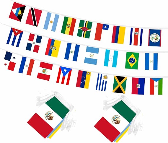 2 Set 33 Countries Latin America Flags Banner String - Assorted Latin America Latino Bunting Banners Flag for School Office Classroom International Sports Bar Heritage Hispanic Month Decorations,80 Ft 66 Flags