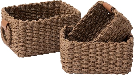 LA JOLIE MUSE Small Wicker Baskets for Organizing, Brown 3 Pack