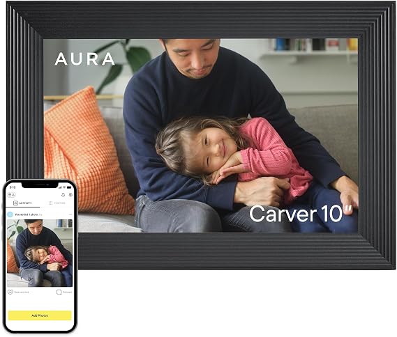 Aura Carver Smart Digital Photo Frame 10.1 Inch HD WiFi Cloud Digital Photo Frame Free Unlimited Storage Send Photos from Anywhere - Gravel
