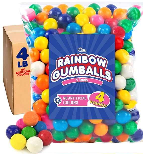 Bulk Rainbow Gumballs 1 Inch 4 lb, No Artificial Dyes Vending Candy Refills