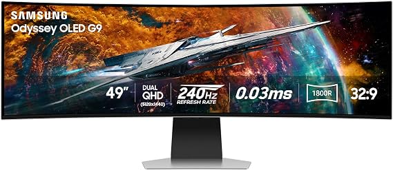 Samsung 49" Odyssey OLED G9 (G95SC) Curved Smart Gaming Monitor, QD-OLED, 240Hz, 0.03ms, FreeSync Premium Pro, G-Sync Compatible, Dual QHD, Neo Quantum Processor, LS49CG954SNXZA